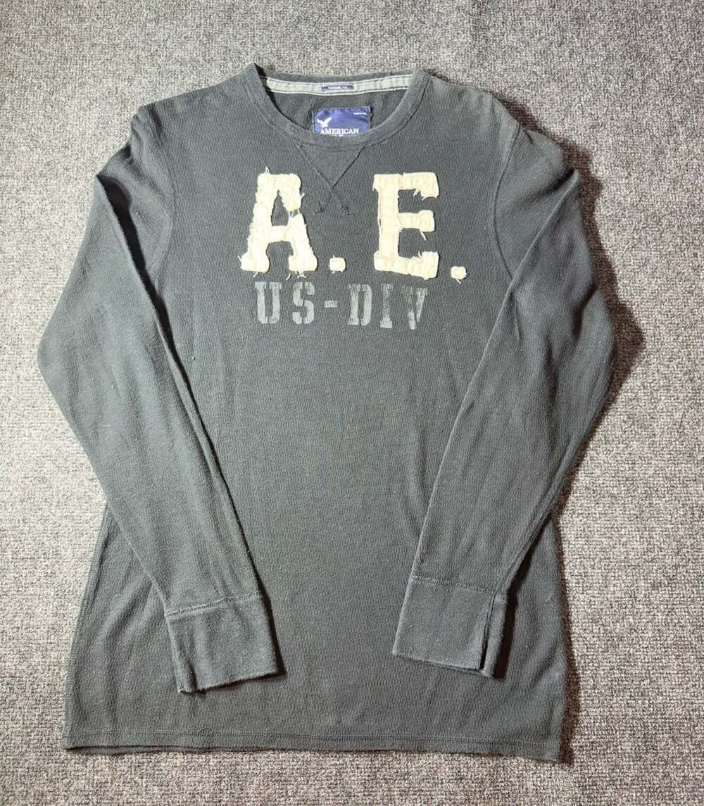American Eagle Outfitters US-DIV Vintage Fit Thermal Long Sleeve Shirt Black XL